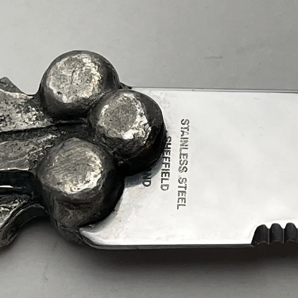 Sheffield England Stainless Pewter Holly Cheese Set Knife Mini Butcher Christmas